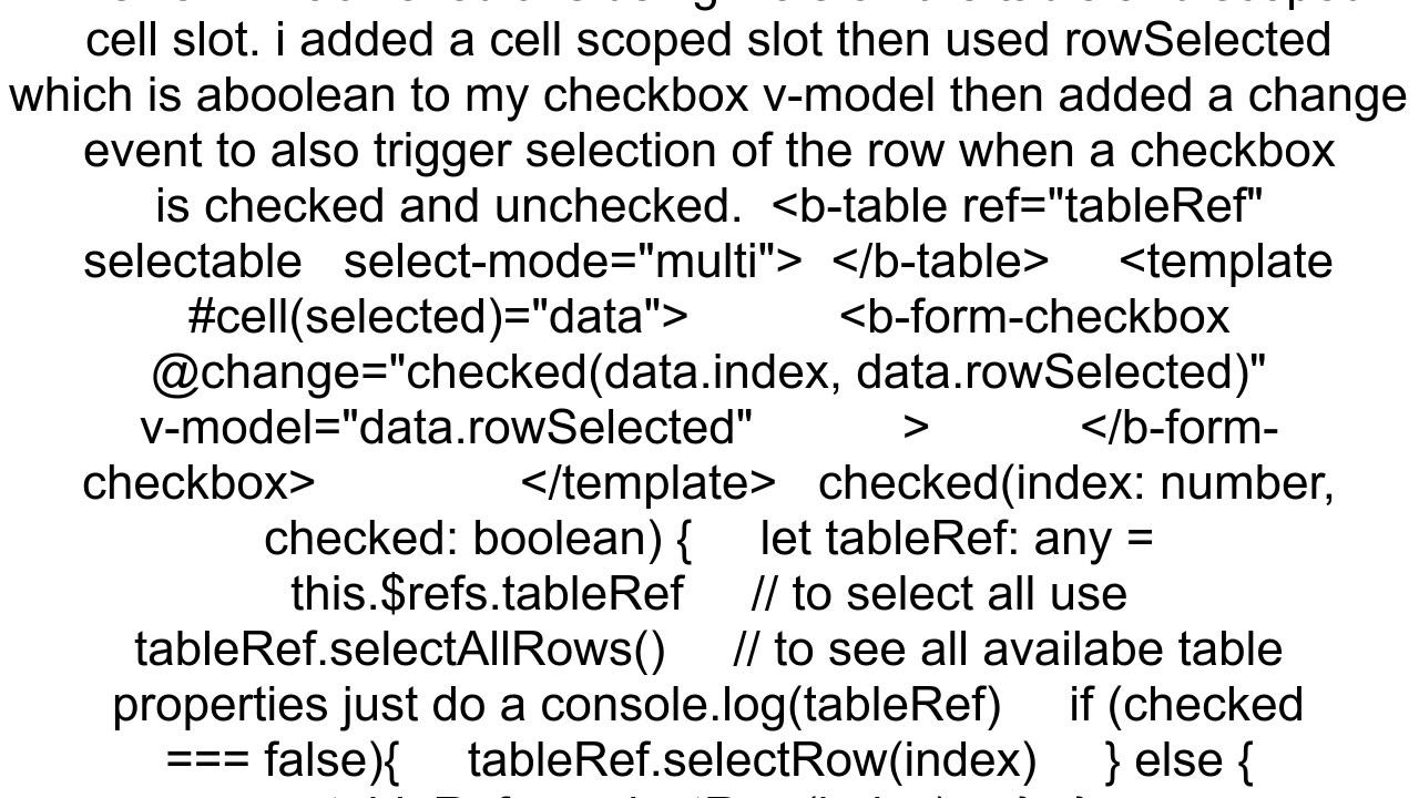 Can bootstrapvue table row selection be selected via a checkbox