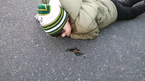 Kid eats worm