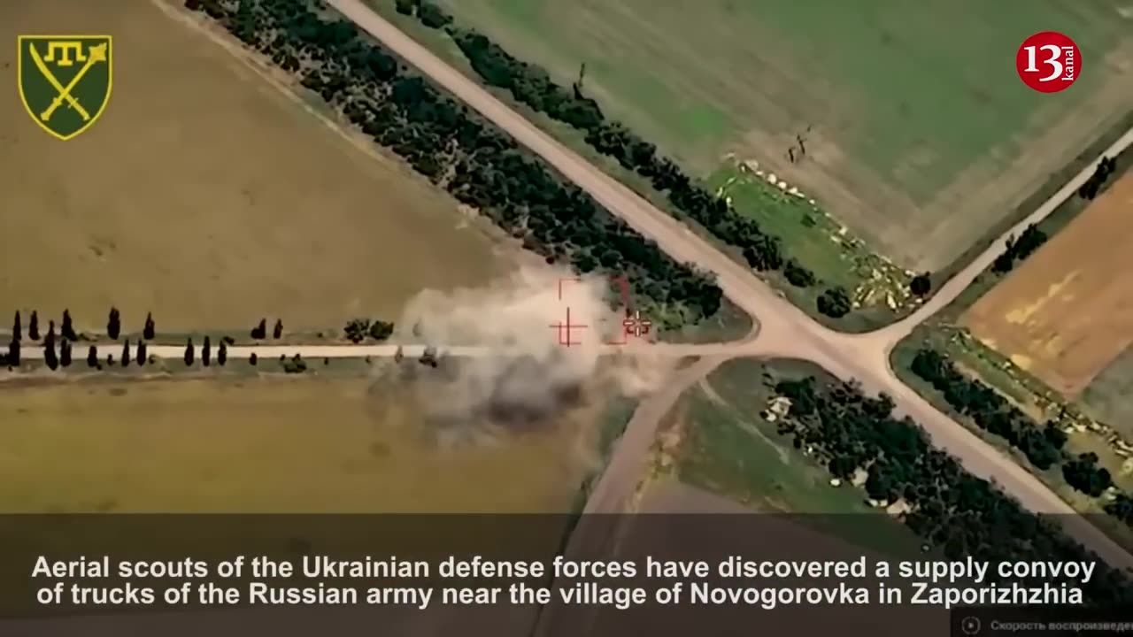 Ukrainian army opens fire at a convoy of Russian supply trucks