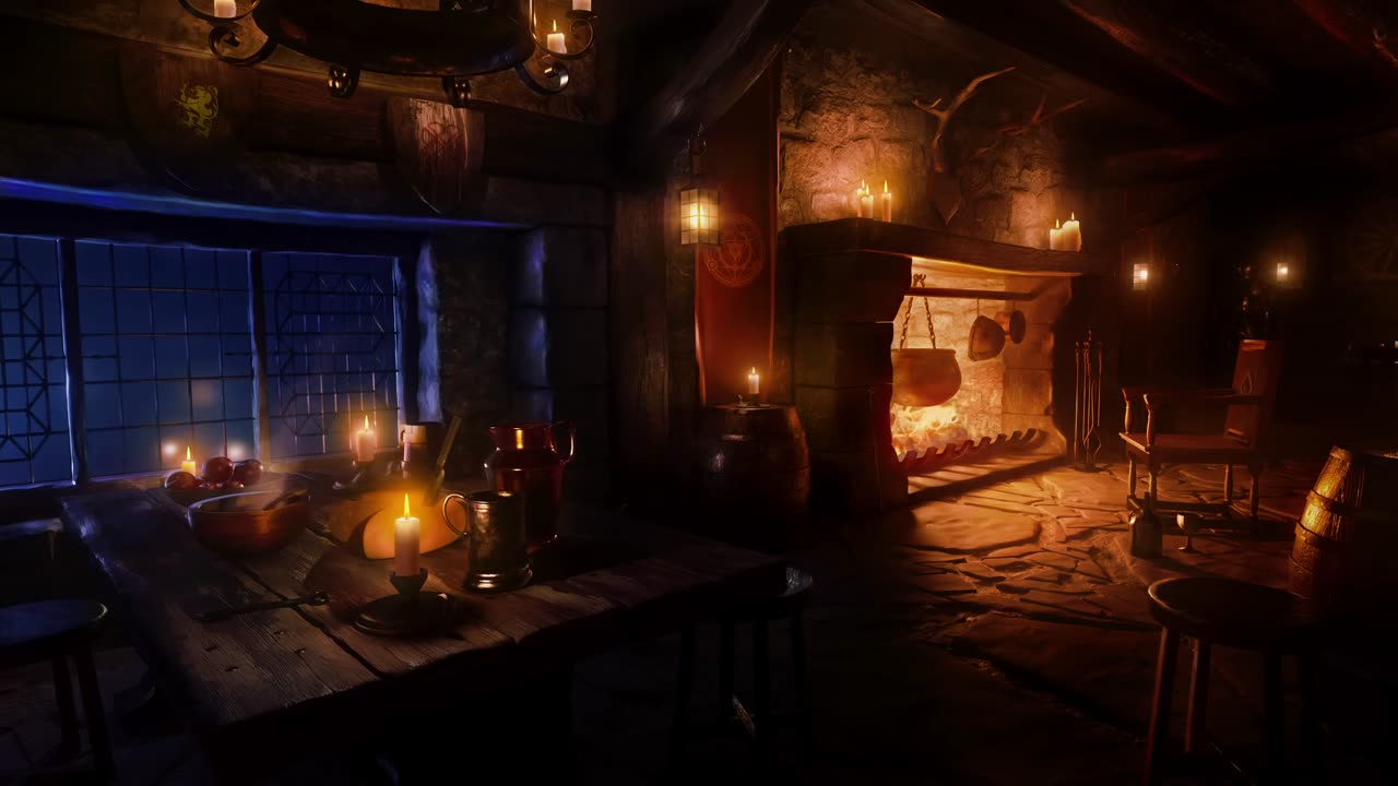 ***Fireside Harp Music | Medieval Tavern Ambience for Sleep***