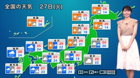 お天気キャスター解説 あす8月27日(火)の天気