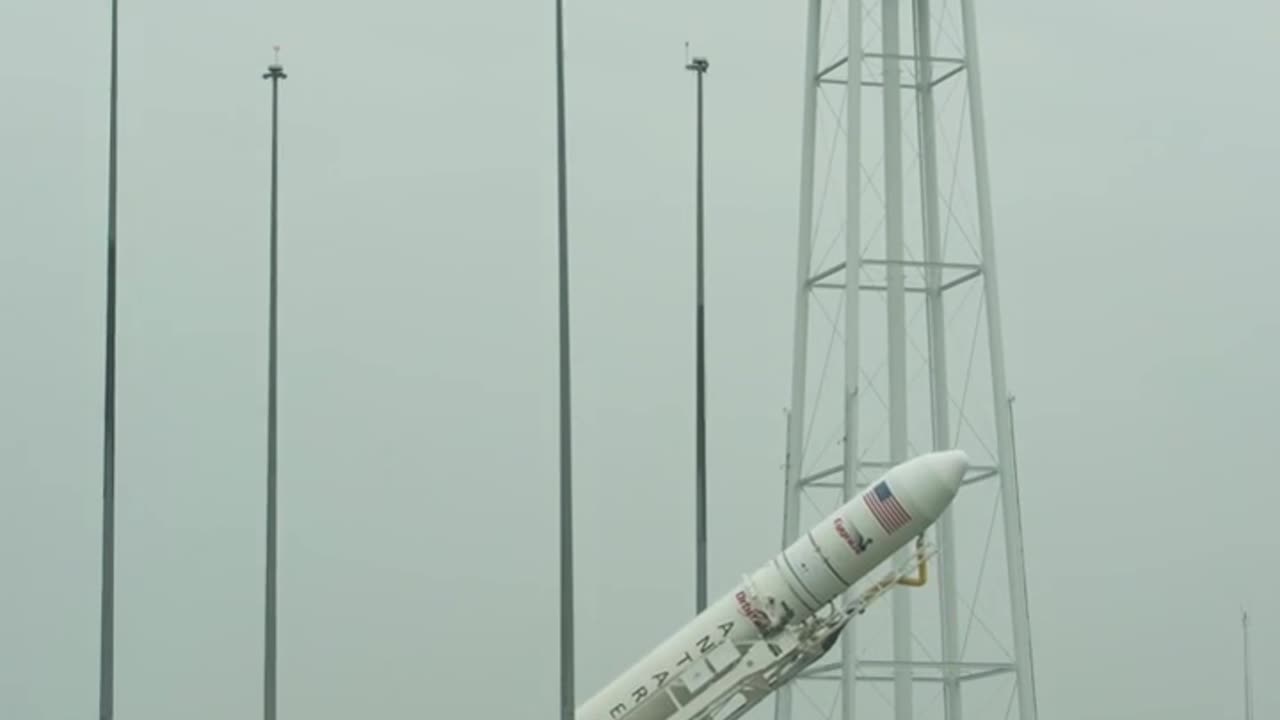 Rocket raised on launch pad.