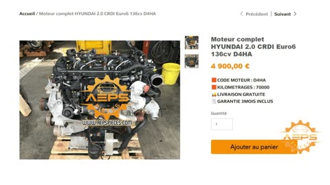 AEPSPIECES.COM - Moteur complet HYUNDAI 2.0 CRDI Euro6 136cv D4HA