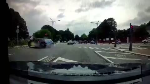 Triple Car Crash At an Intersection, France