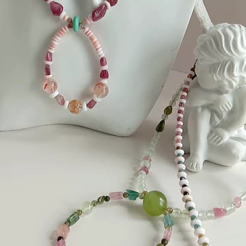 Tourmaline Rubellite Apyrite and pink shell smooth beads akura onyx turquoise gemstone necklace