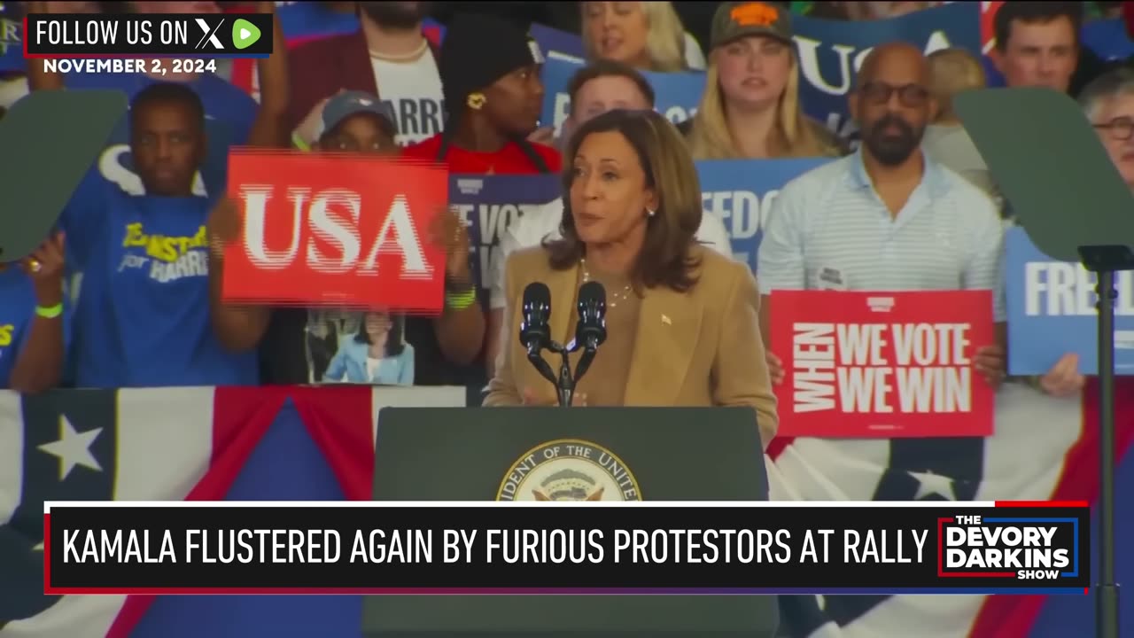 Kamala FLUSTERED Again by FURIOUS Protestors during CHAOTIC Rally