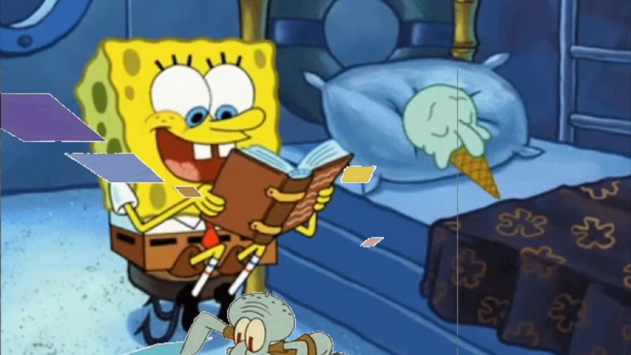 Squidward Is Playing With Tiles While SpongeBob Reads A Story To The Squidward Ice Cream Cone 📚