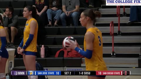 San Jose State's male player dominates against female volleyball players