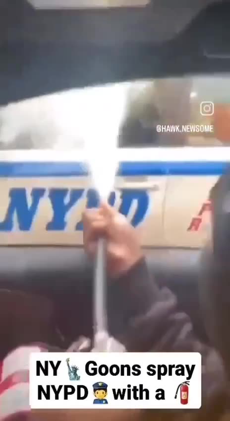 Group of individuals attack parked NYPD police car with officers inside