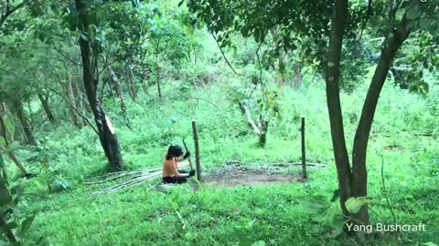 Full video_ Bushcraft survival girl 60 days, Build camping shelter and wild foods