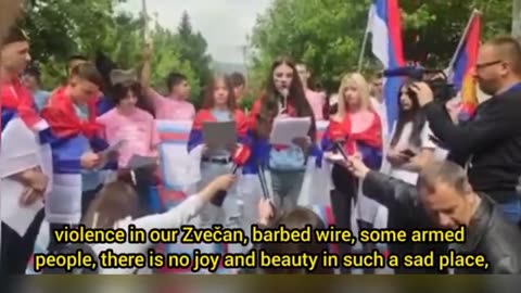 Students form the secondary school of Zvečan municipality in Kosovo region address the world