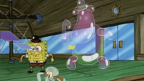 Squidward Is Playing With Tiles While SpongeBob Dances With A Bubble Elephant 🐘
