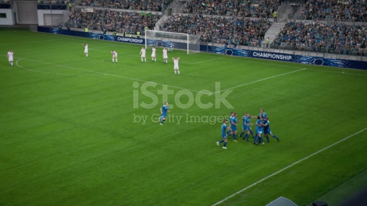 Soccer football championship stadium with crowd of fans