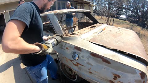 Cutting up the 1963 Chevy 2 parts car