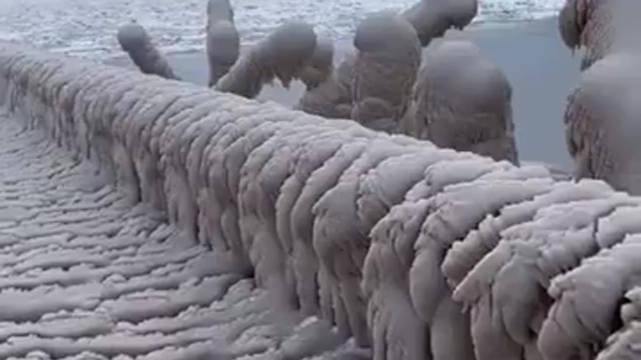 Port Stanley crystallized in ice following major winter storm