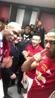 Pogba, Martial, Lingard and Fosu-Mensah celebrating in dressing room