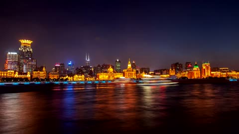 Ferries and cargo ships traffic in the river