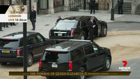 US President Joe Biden and wife Jill arrive at Queen's funeral in 'The Beast'