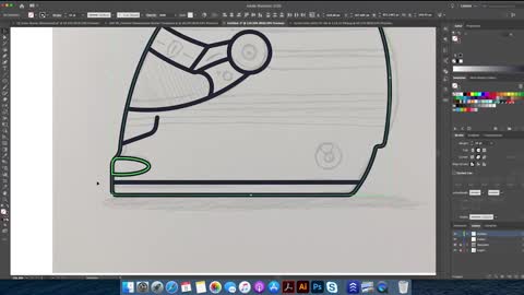 Illustrator drawing how to draw an F1 racing helmet part 5.