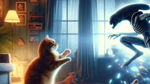 Cat fight with an alien 😱😱