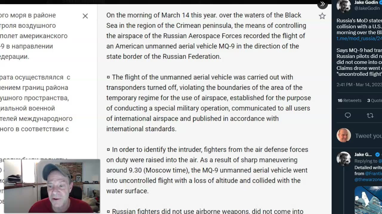 Russia's MoD Statement on the Collision With a U.S. Reaper Drone This Morning Over the Black Sea