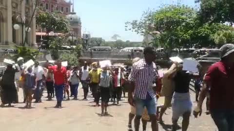 Members of concern traders committee march with Mkhonto Wesizwe Military Veterans Association