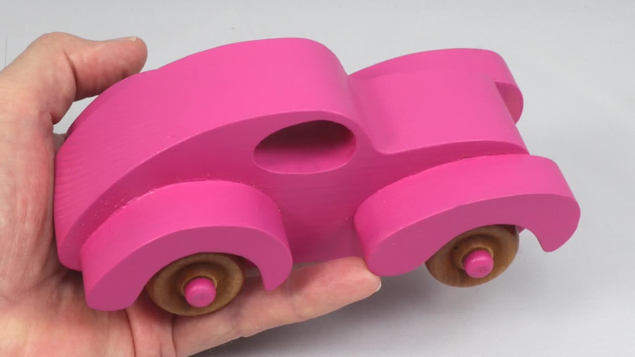 Handmade Wooden Toy Car Finised With Hot Pink Acrylic Paint 1411495885