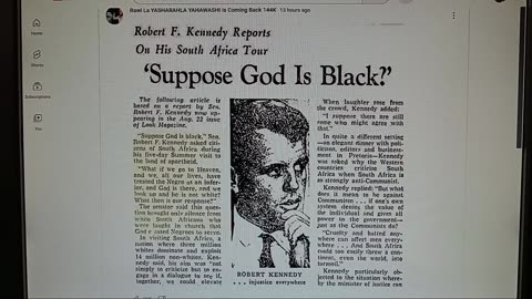 ROBERT F. KENNEDY REPORTS 'SUPPOSE GOD IS BLACK'- RAWI LA YASHARAHLA YAHWASHI IS COMING BACK 144K
