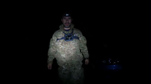 Light and camera positioning test before filming an intro to a night hike