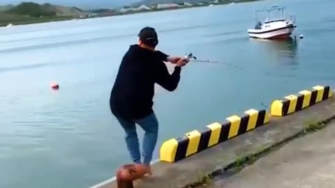 Funny men catching fish