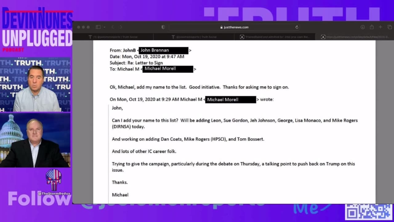 Devin Nunes & John Solomon, arguably the two most important people in uncovering deep state corruption, discuss the newly surfaced email from Morell to Brennan