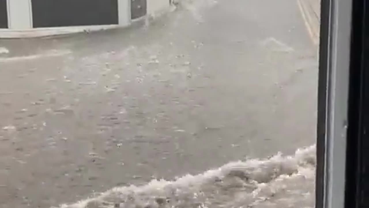 Heavy floods at street due to extreme rain in Gateshead, England