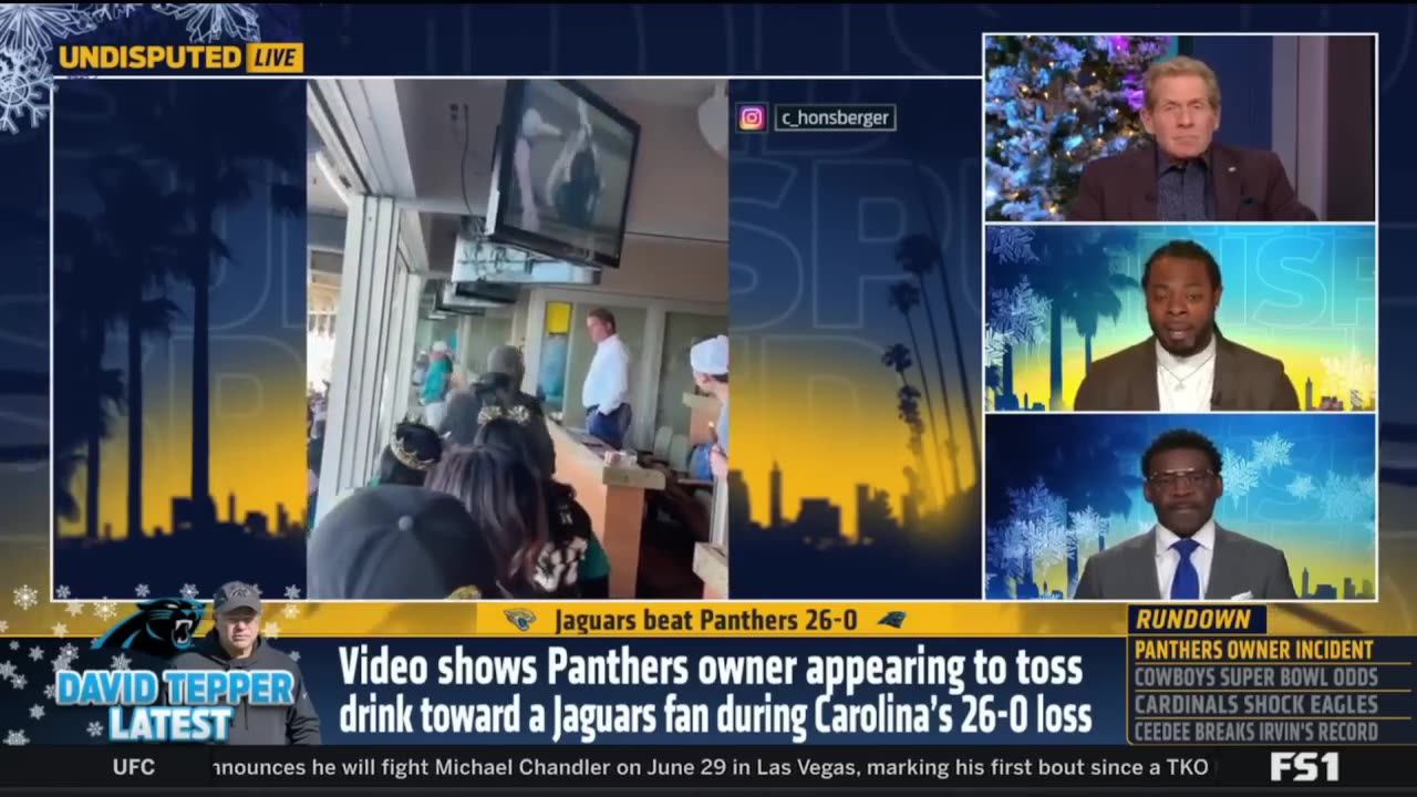 UNDISPUTED Skip Bayless react Video shows Panthers owner appearing to los drink toward a jags fan