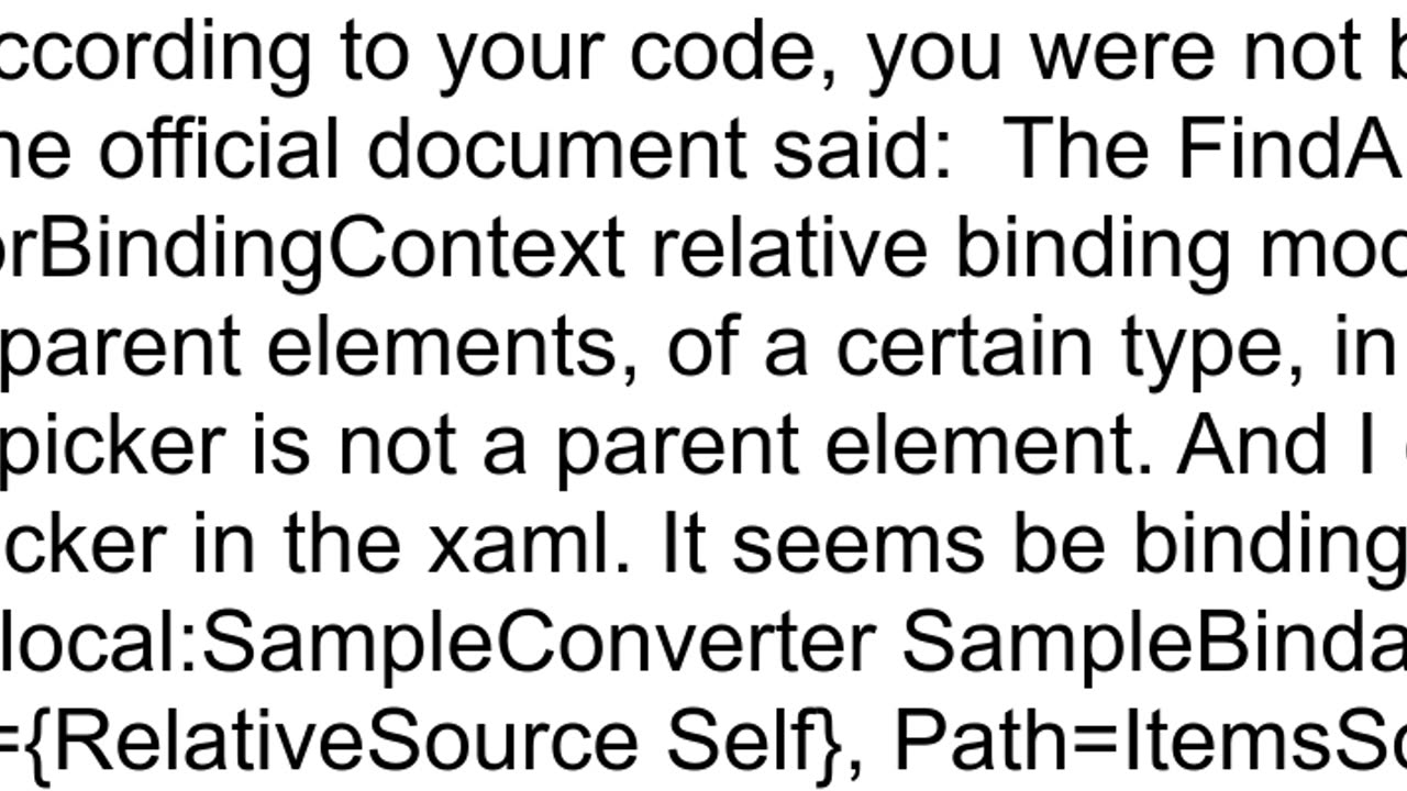 In the following example from Net Maui XAML 2009 why does the RelativeSource fail to get the Picker