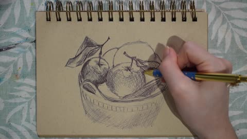 ASMR Quietly Sketching Next to You (No Talking) | Biro Drawing Fruit Bowl