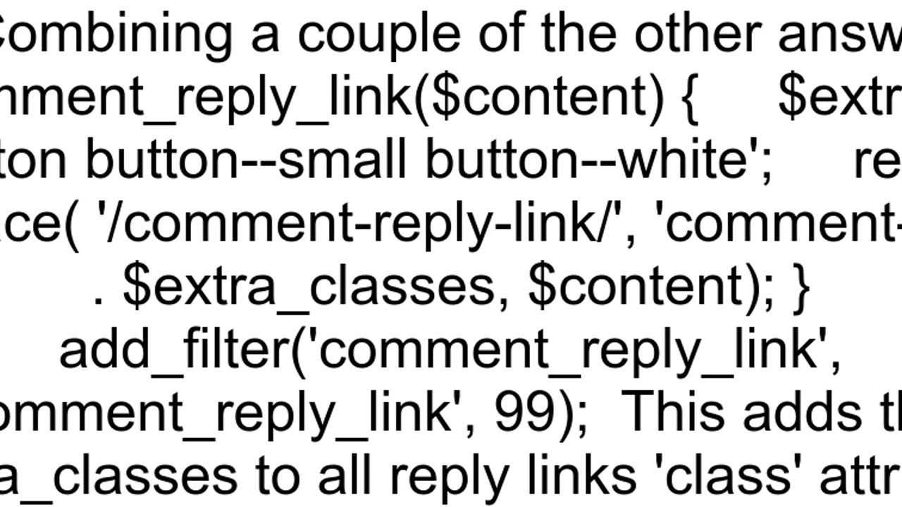 How to add extra css class to commentreplylink generated by comment_reply_link function