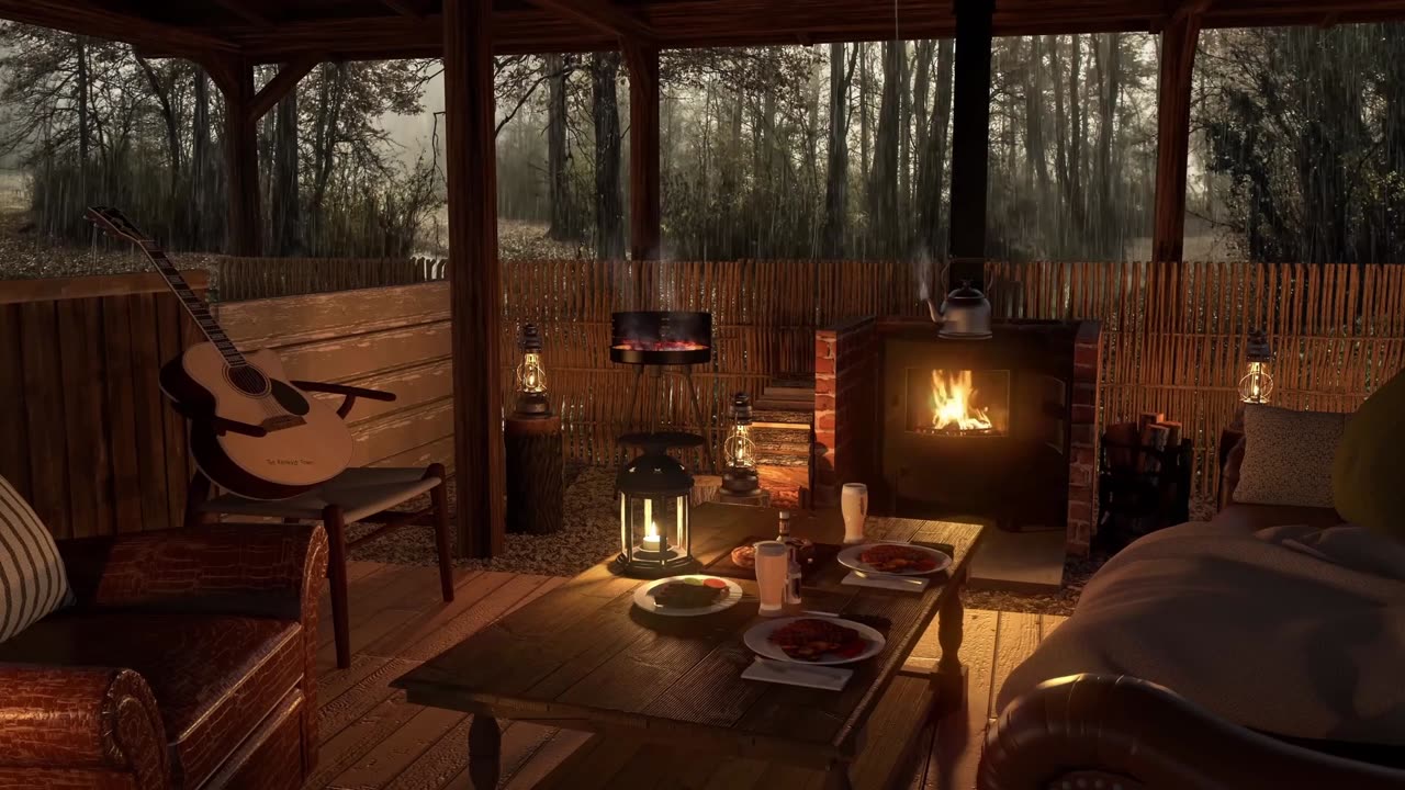 Relaxing rain and woodstove sounds for Study and Sleep