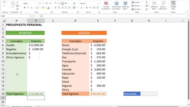 Presupuesto personal con Excel