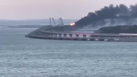 Fire engulfs Kerch bridge spanning from Crimea to Russia after explosion