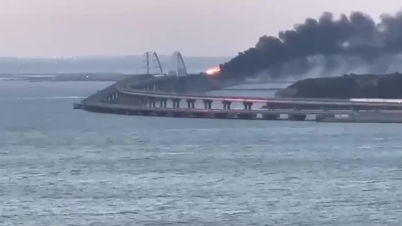 Fire engulfs Kerch bridge spanning from Crimea to Russia after explosion