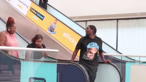 Prank on escalator.