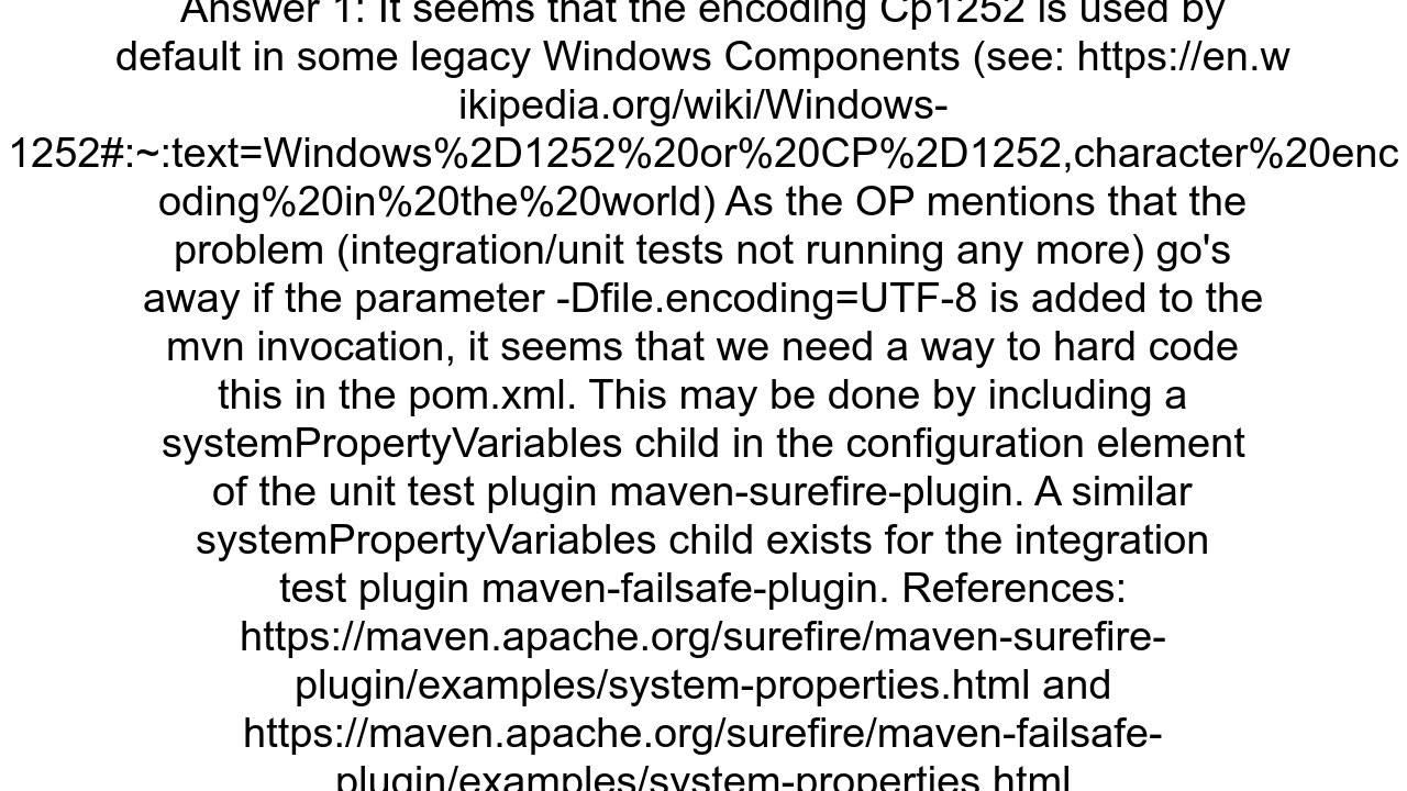 UTF8 encoding not set for Spring integration tests running with Maven on Windows