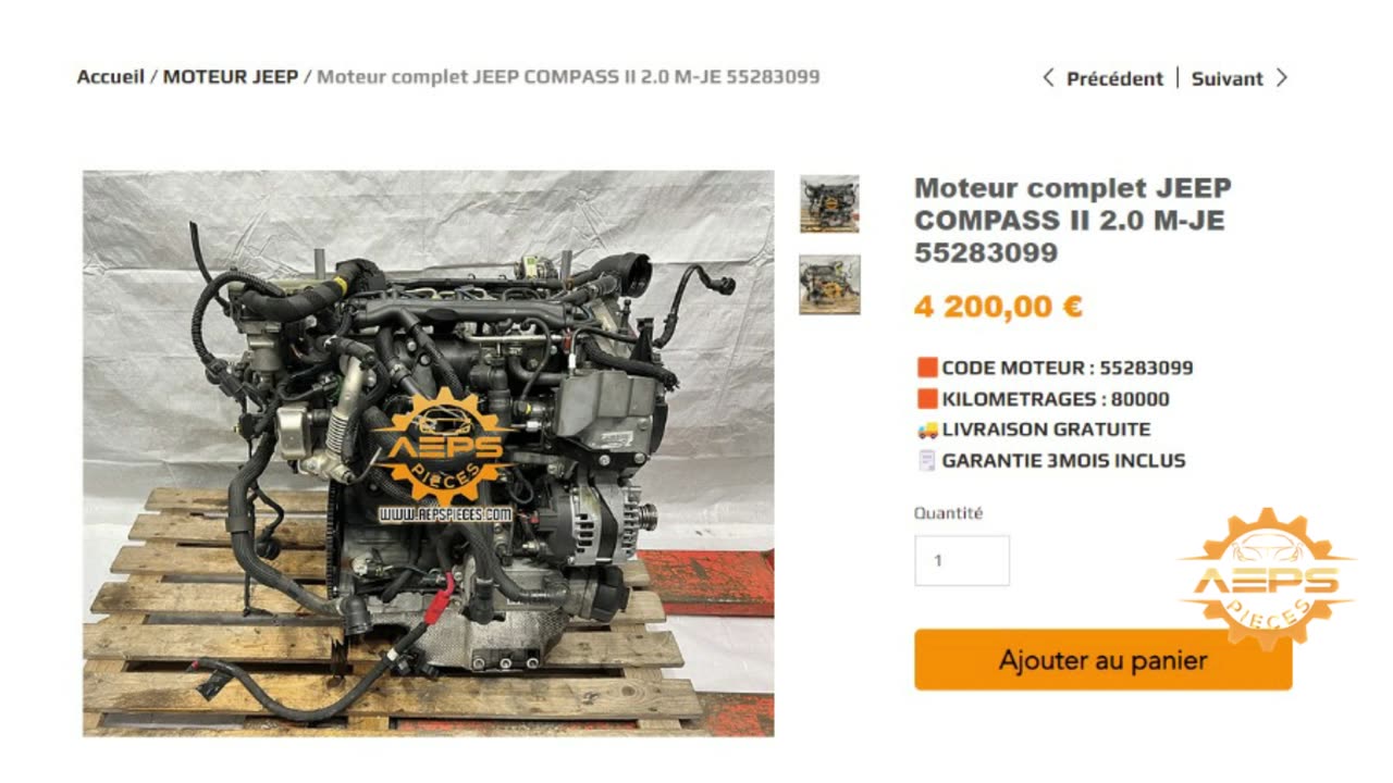 AEPSPIECES.COM - Moteur complet JEEP COMPASS II 2.0 M-JE 55283099