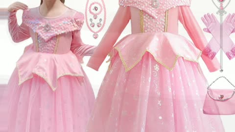 Pink Sleeping Beauty Dress Children Aurora Cosplay Costume Girl Birthday Party Princess Outfits