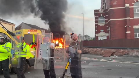 Rioters in Southport, England angry over a deadly mass stabbing on children