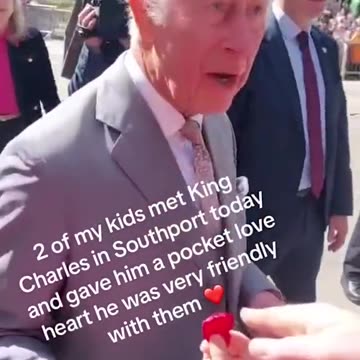 King Charles receives love in the form of a pocket heart in Southport