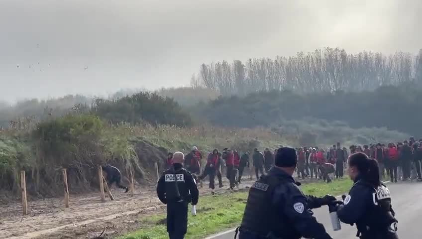 Illegal immigrants currently clashing with French police near Dunkirk