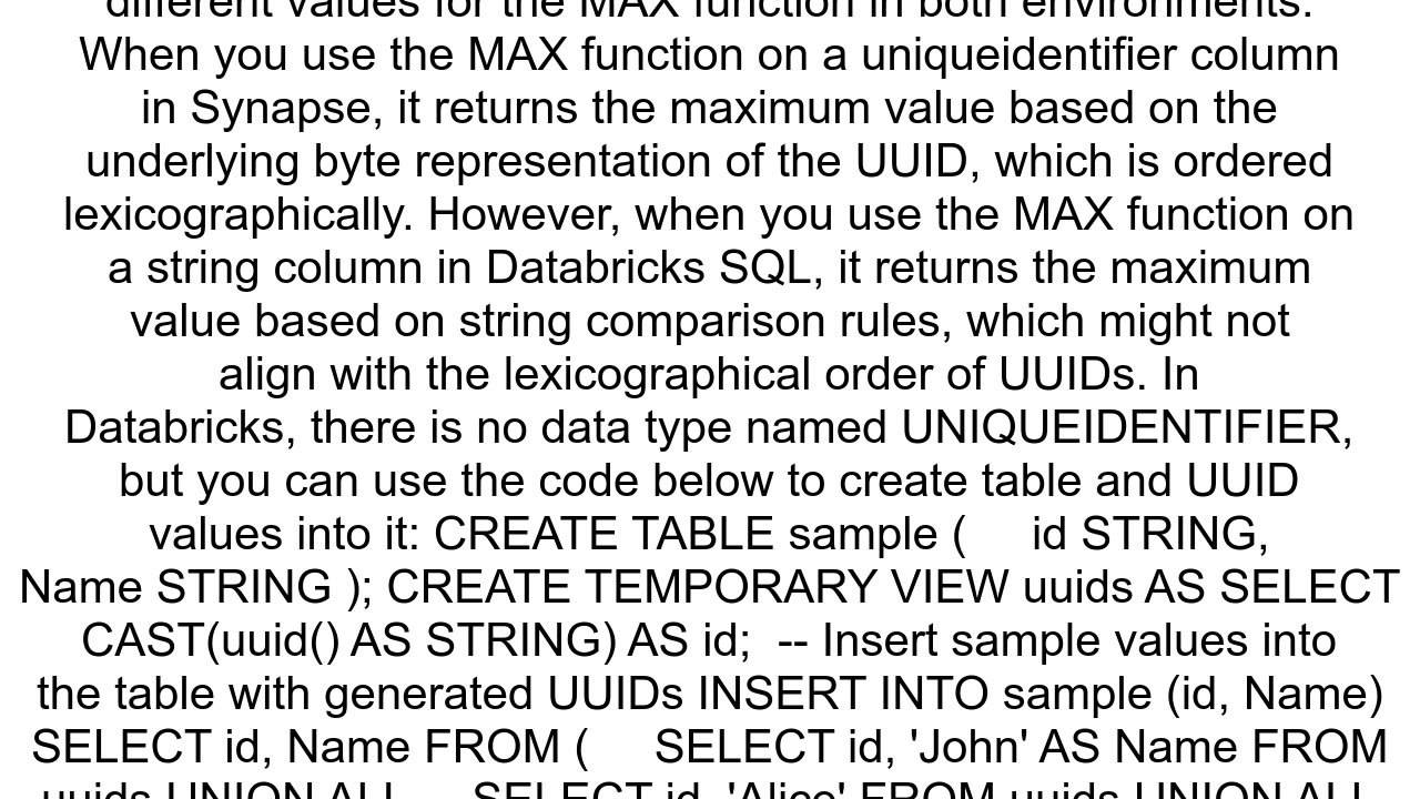 Is there any way to create a column of uniqueidentifier type in pysparksql databricks