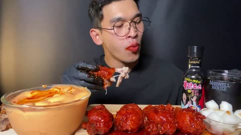 ASMR 🌶🔥 WORD SPICY FIRE SAUCE FRIED CHICKEN MUKBANG COOKING EATING SHOW