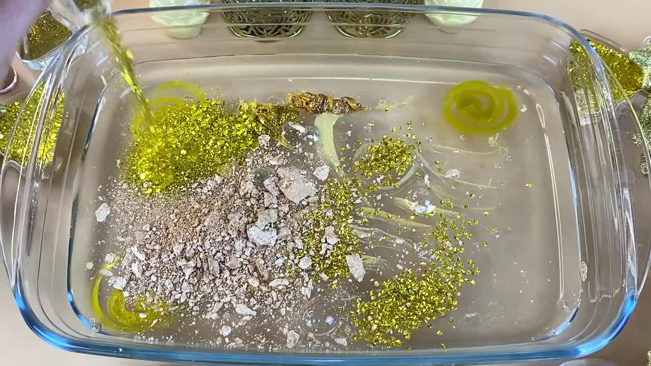 GOLD SLIME | Mixing makeup and glitter into Clear Slime | Satisfying Slime Videos